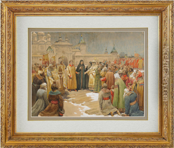The Election Of Michael Romanov In 1613 Oil Painting - Klavdiy Vasilievich Lebedev