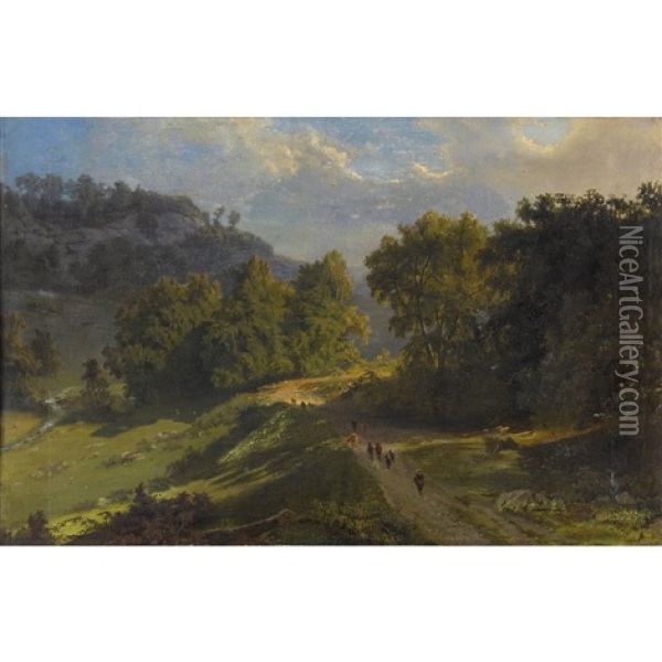Bauerin Mit Kuhen Am Sommerlichen Waldrand Oil Painting - Abraham Sigmund A. von Bonstetten