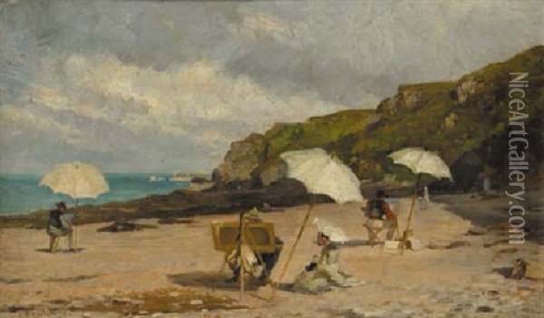 Artists Painting On The Beach Oil Painting - Leon Barillot