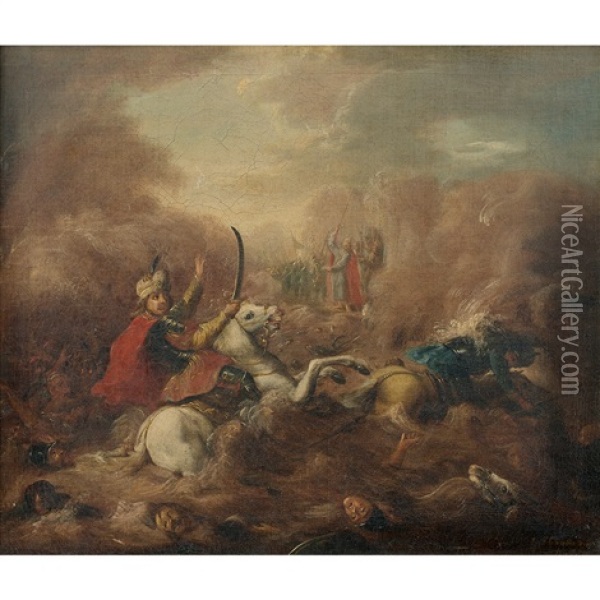 Moise Refermant Les Eaux De La Mer Rouge Sur L'armee De Pharaon Oil Painting - Johann Andreas Herrlein