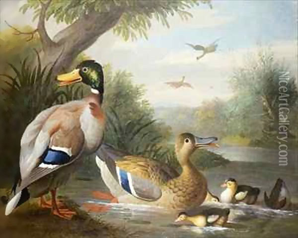 Ducks in a River Landscape Oil Painting - Giovanni Boggi