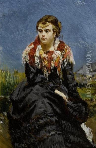 Portrait Of A Young Woman Oil Painting - Frank Buchser