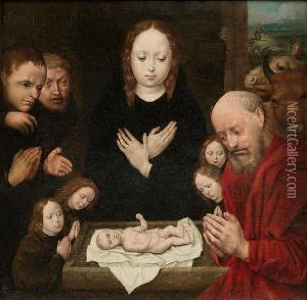 The Adoration Of The Shepherds Oil Painting - Follower of Hugo van der Goes