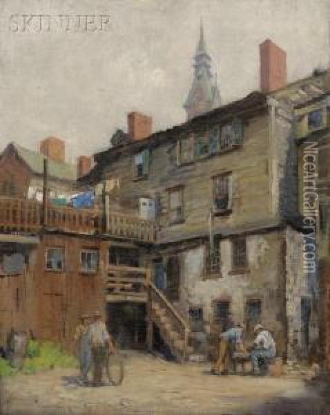 Yard View, Purportedly Providence, Rhode Island Oil Painting - Stacy Tolman