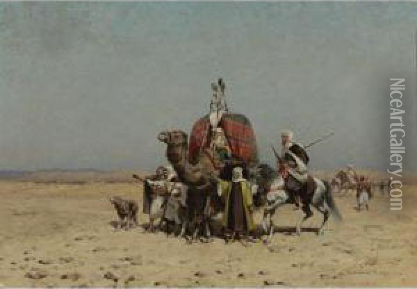 Danger In The Desert Oil Painting - Alfred Wordsworth Thompson