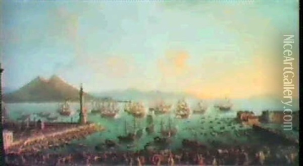 The Embarkment Of King Charleslll From Naples Oil Painting - Antonio Joli