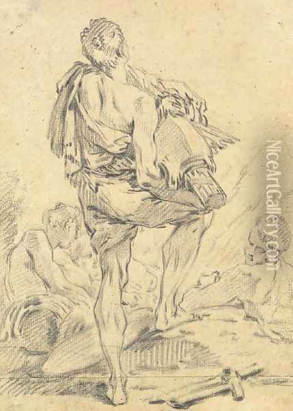 A Roman man carrying fasces and arms, seen from behind Oil Painting - Francois Boucher