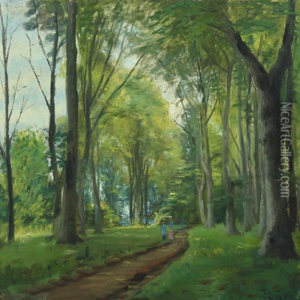 Forrest Scenery With Strolling Women Oil Painting - Christian Zacho