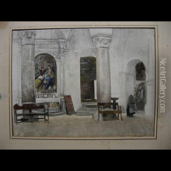 Church Interior Study Oil Painting - James Kerr-Lawson