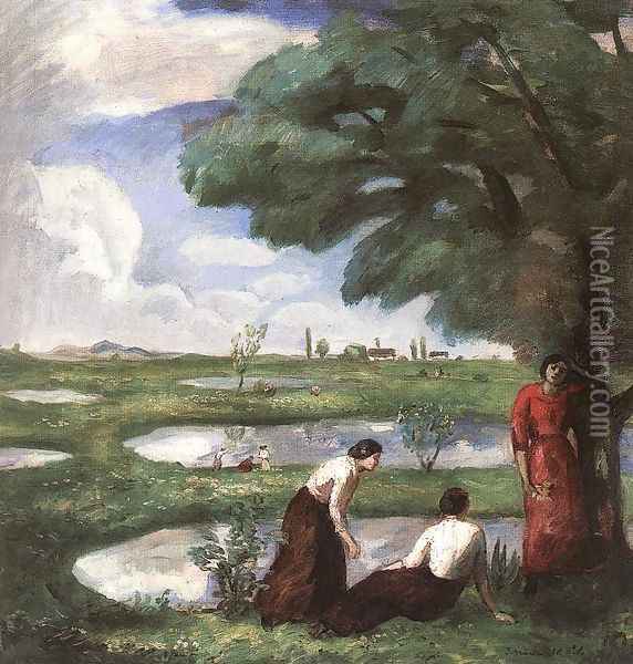 Rest at the Lake Shore Oil Painting - Bela Ivanyi Grunwald