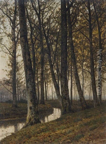 Autumnal River Landscape Oil Painting - Jean Pierre Francois Lamoriniere