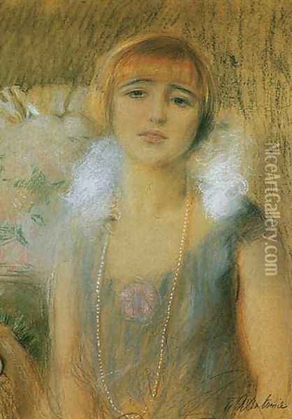 Girl with a Fringe Oil Painting - Teodor Axentowicz