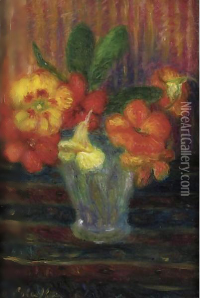 Nasturtiums In A Glass Oil Painting - William Glackens