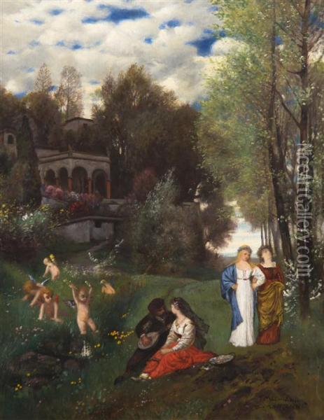 Arcadian Scene Oil Painting - Arnold Bocklin