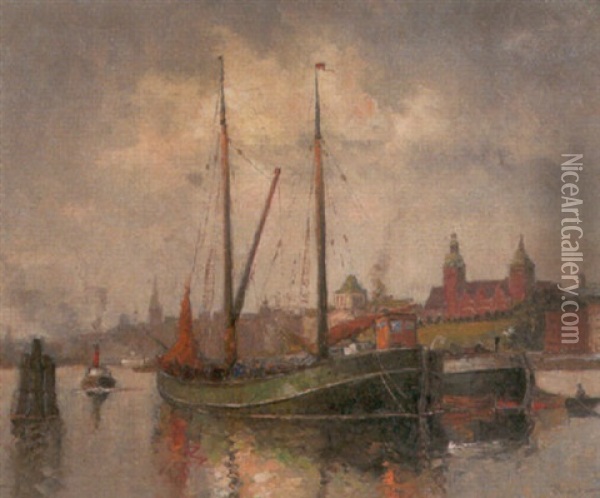 Stettiner Hafen Oil Painting - Julius Friedrich Ludwig Runge