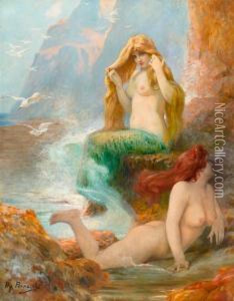 Meerjungfrauen Am Meeresufer. Oil Painting - Henry Perrault