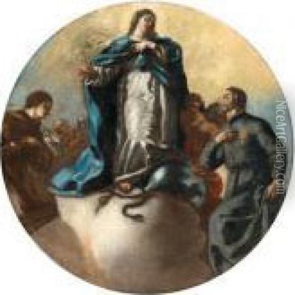 Immacolata Concezione Con Sant'antonio Da Padova E San Camillo De Lellis Oil Painting - Leonardo Antonio Olivieri