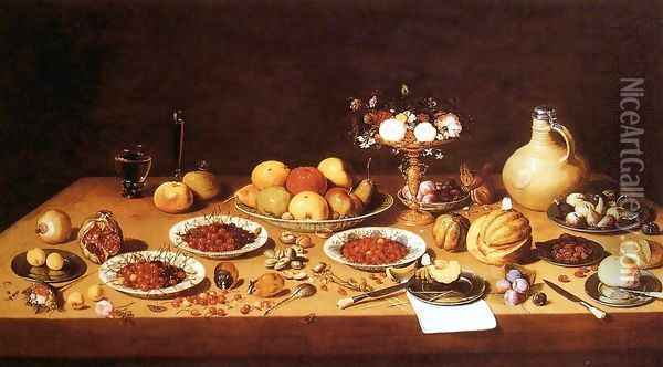 Still-Life on a Table with Fruit and Flowers Oil Painting - Jan van Kessel