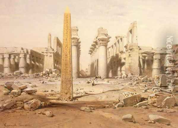 View of the Ruins of the Temple of Karnak Oil Painting - Eduard Hildebrandt