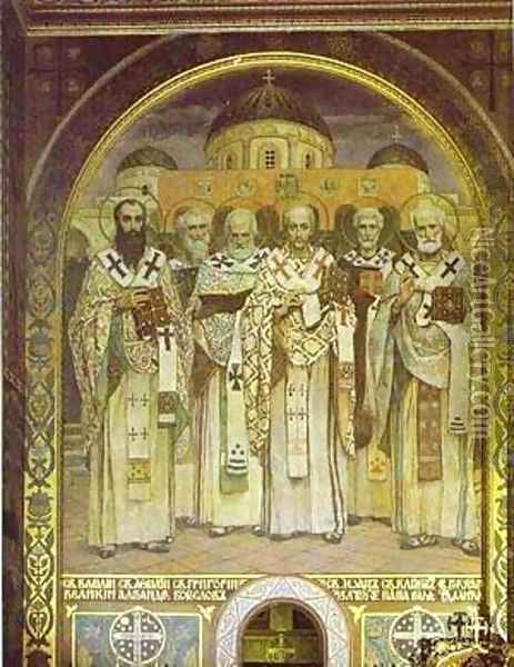 Orthodox Bishops 1885-96 Oil Painting - Viktor Vasnetsov
