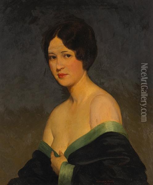 A Portrait Of The Artist's Wife Oil Painting - Kenneth Newell Avery