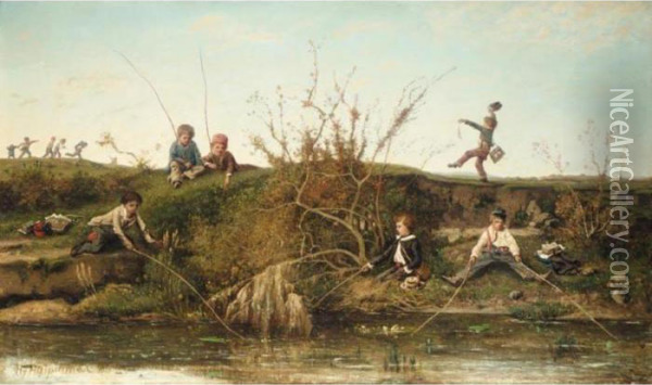 L'ecole Buissonniere (the Young Truants) Oil Painting - Henri-Joseph Harpignies