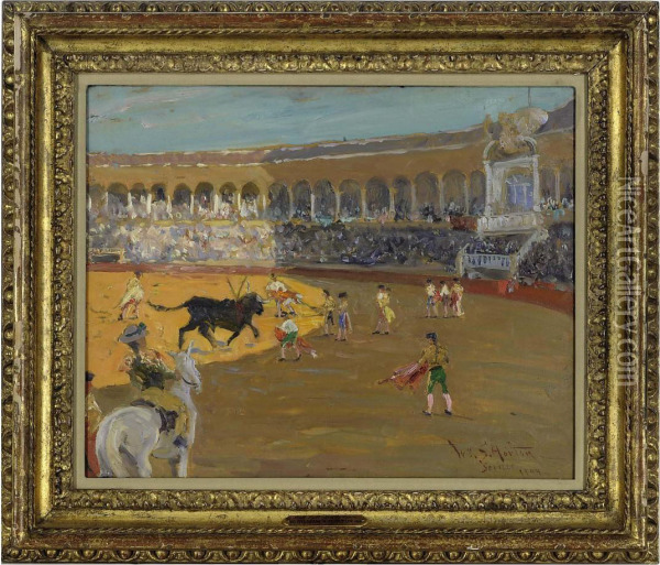 Bull Fight In Seville Oil Painting - William Samuel Horton
