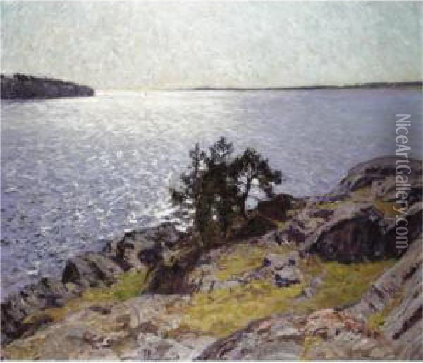 Sunlit Coastal View Oil Painting - Gottfrid Kallstenius