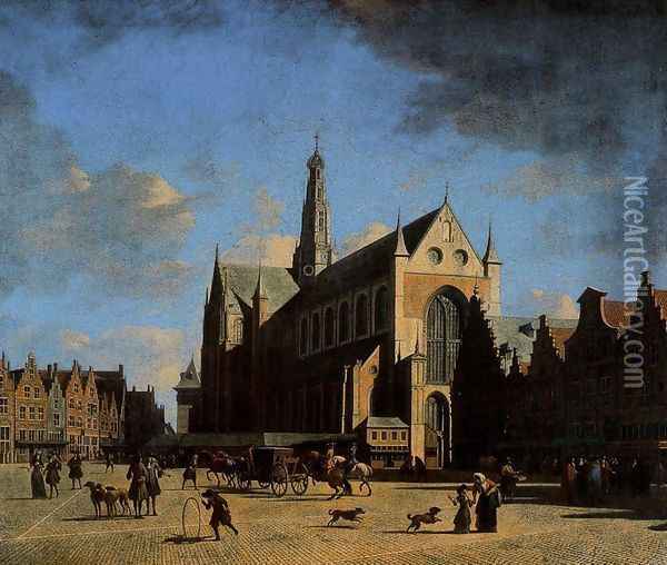 The Place du Groote Markt in Haarlem Oil Painting - Gerrit Adriaensz Berckheyde