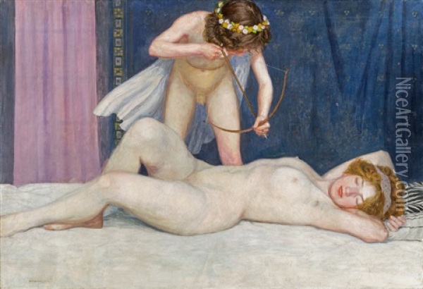 Schlafende Venus Mit Amor Oil Painting - Friedrich Koenig