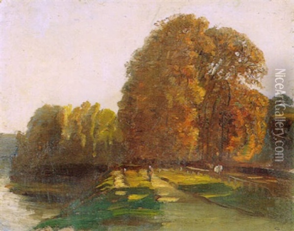 Parc De Saint-cloud, Bord De Seine Oil Painting - Paul Huet