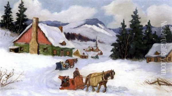 Winter Sleigh Ride (+ Champigny En Mars, Insc.; 2 Works) Oil Painting - Paul Archibald Octave Caron