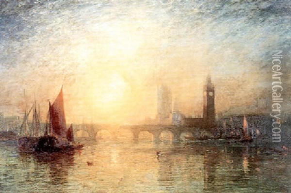 New Westminster Palace From The Thames Oil Painting - James Francis Danby