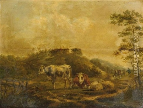 Cattle In A Wooded Landscape Oil Painting - Antonie Franciscus Dona