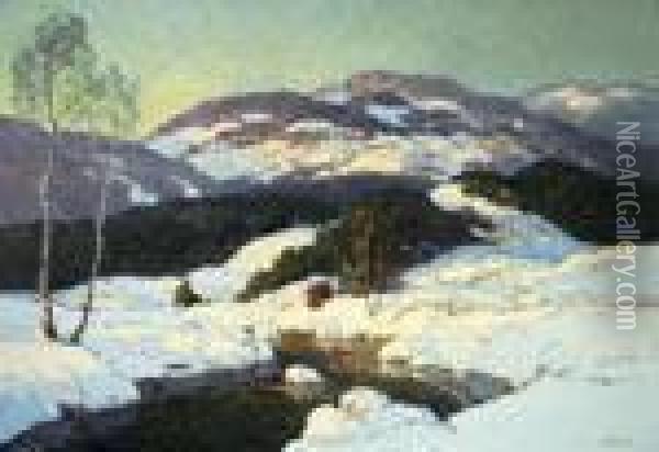 Mountain Landscape, Winter Oil Painting - Walter Koeniger