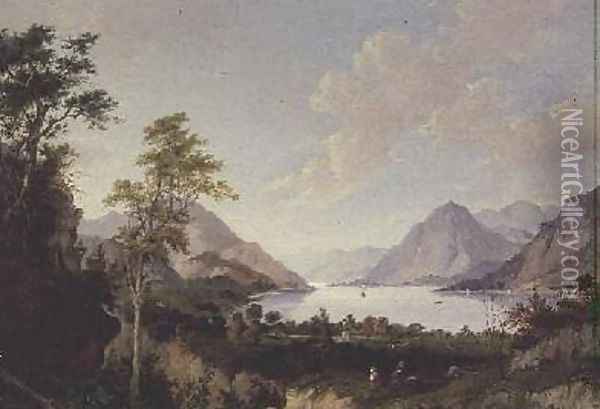 Landscape with Lake and Mountains Oil Painting - John Knox