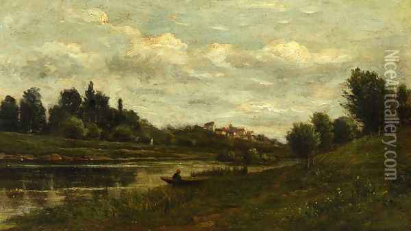 Fisherman on the Banks of the River Oil Painting - Charles-Francois Daubigny