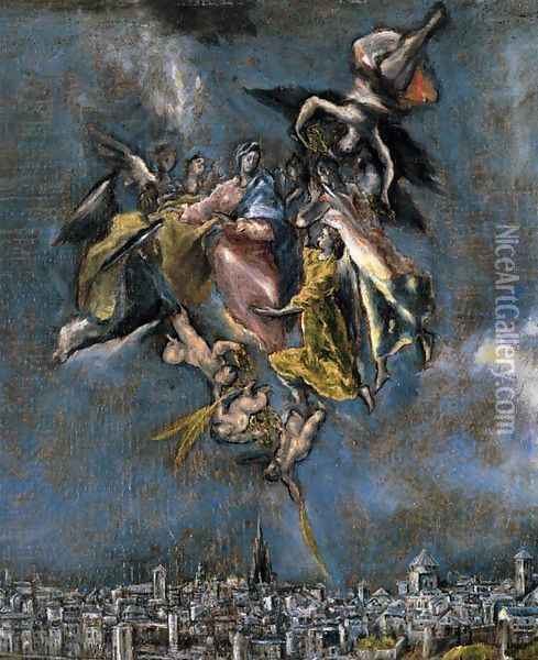 View and Plan of Toledo (detail) Oil Painting - El Greco (Domenikos Theotokopoulos)