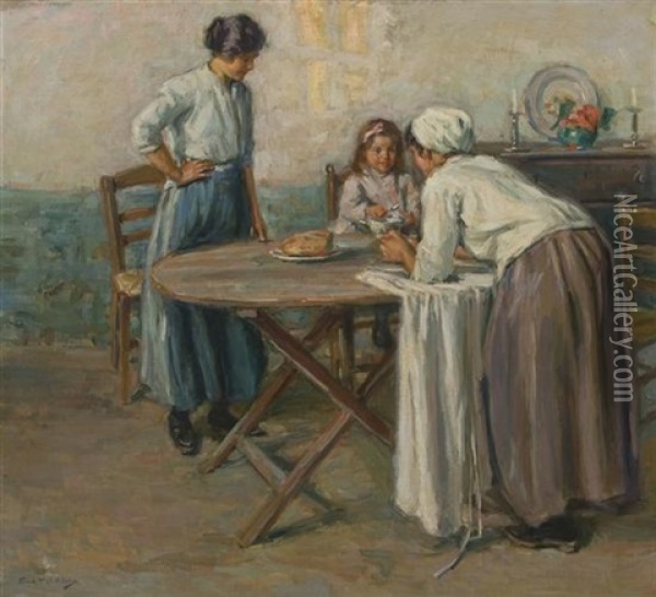 Women In An Interior Oil Painting - Frank Townsend Hutchens