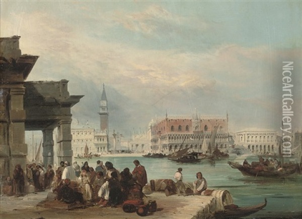 The Molo (from The Dogana, Venice) Oil Painting - Edward Pritchett