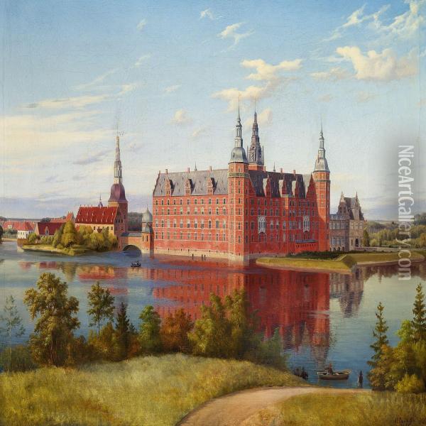 Landskab I Omegnen Af Frederiksborg, Med Slottet Imellemgrunden Oil Painting - Ulrik Baudissin