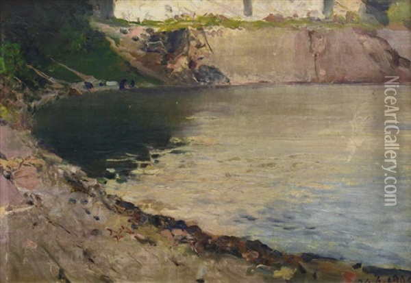 Riva Di Lago Oil Painting - Lorenzo Delleani