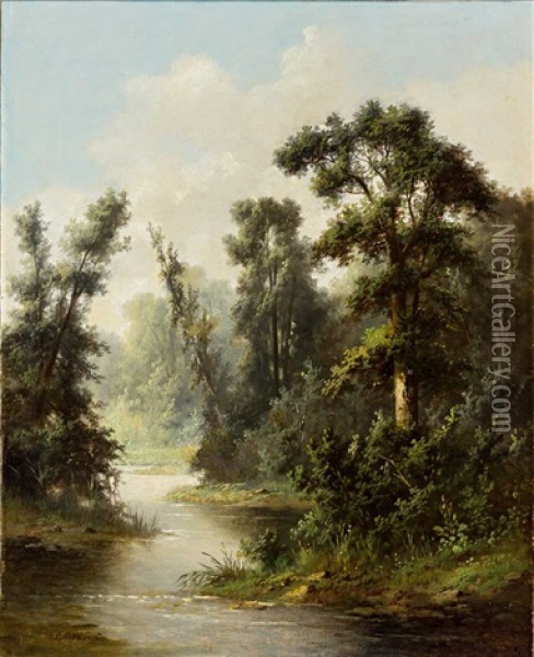 Bewaldete Flusslandschaft An Einem Dunstigen Morgen Oil Painting - Barend Cornelis Koekkoek