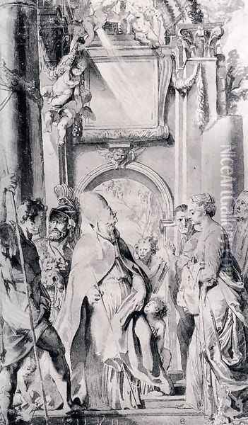 Saint Gregory With Saints Domitilla, Maurus, And Papianus Oil Painting - Peter Paul Rubens
