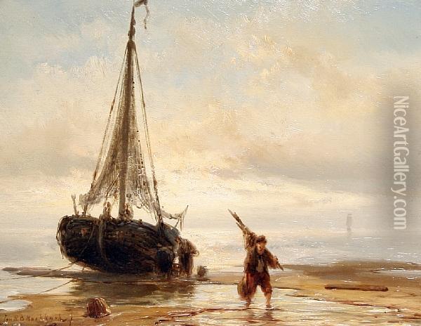 Return Of The Fishing Boat Oil Painting - Johannes Hermann Barend Koekkoek
