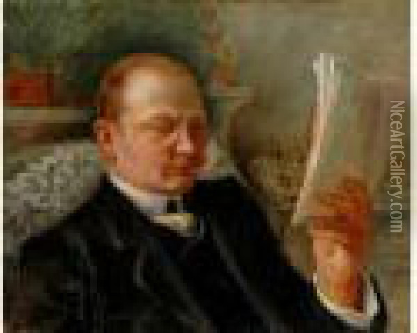 Portrait Homme A La Lecture, Circa 1890 Oil Painting - Norbert Goeneutte