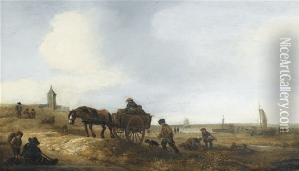 Scene De Plage Avec Pecheurs Oil Painting - Isaac Van Ostade