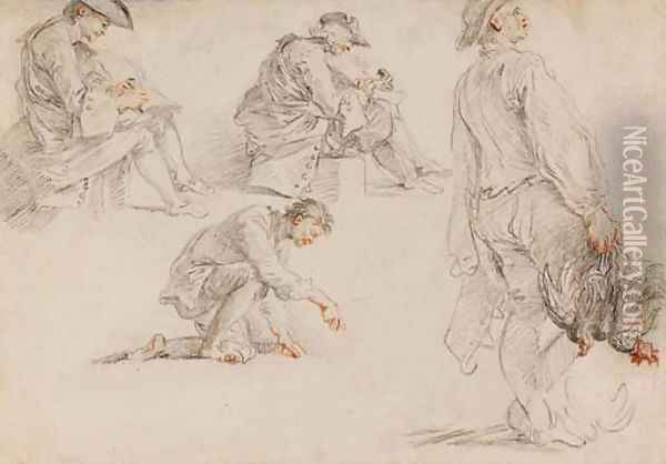 Quatre hommes dont deux ecrivant, un debout tenant deux oiseaux morts et le dernier agenouille Oil Painting - Giovanni Paolo Panini