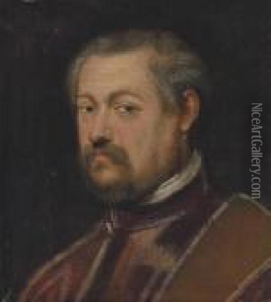 Portrait Of A Venetian Senator, Bust-length Oil Painting - Domenico Tintoretto