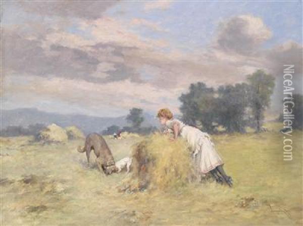 In The Summer Meadow Oil Painting - Antal Neogrady